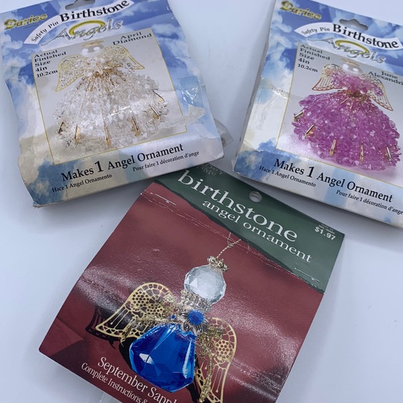 Two Safety Pin Bead Birthstone Angels June April & September Angel Ornaments - Picture 1 of 5